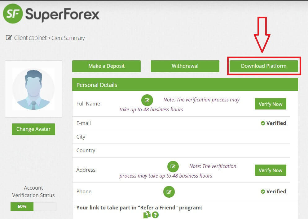 نحوه ورود و واریز در SuperForex