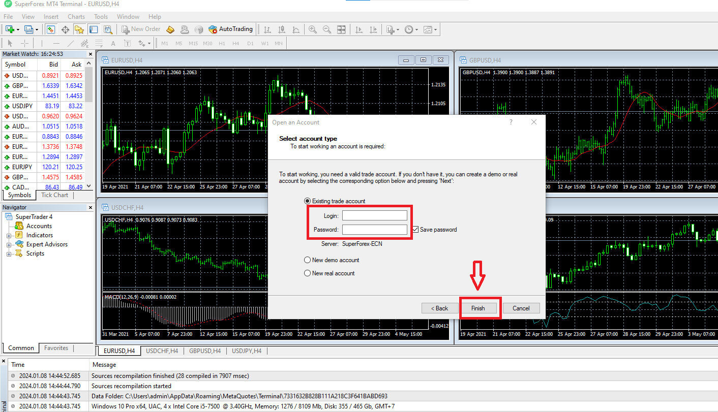 نحوه ورود و واریز در SuperForex