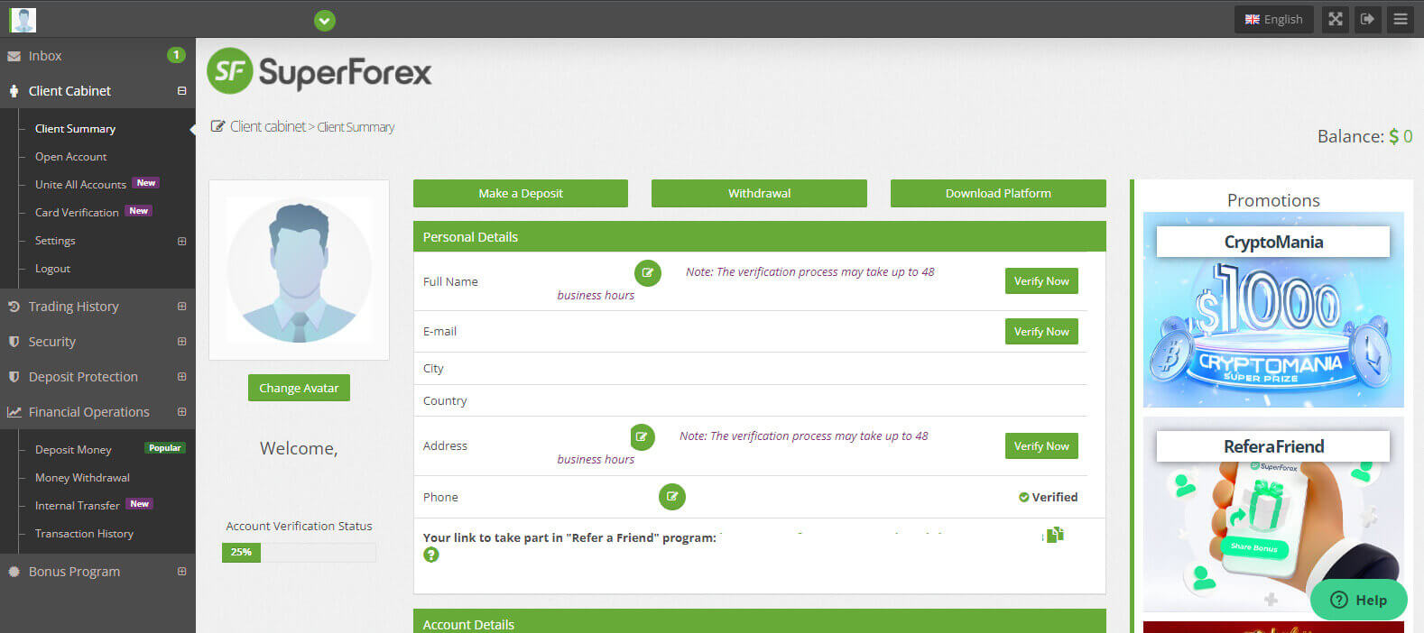 نحوه ورود و تأیید حساب در SuperForex